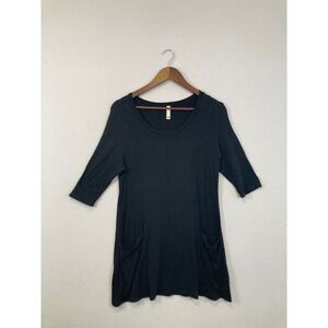 POPANA Black 3/4 Sleeve Tunic Dress with Pockets Made in USA Size L